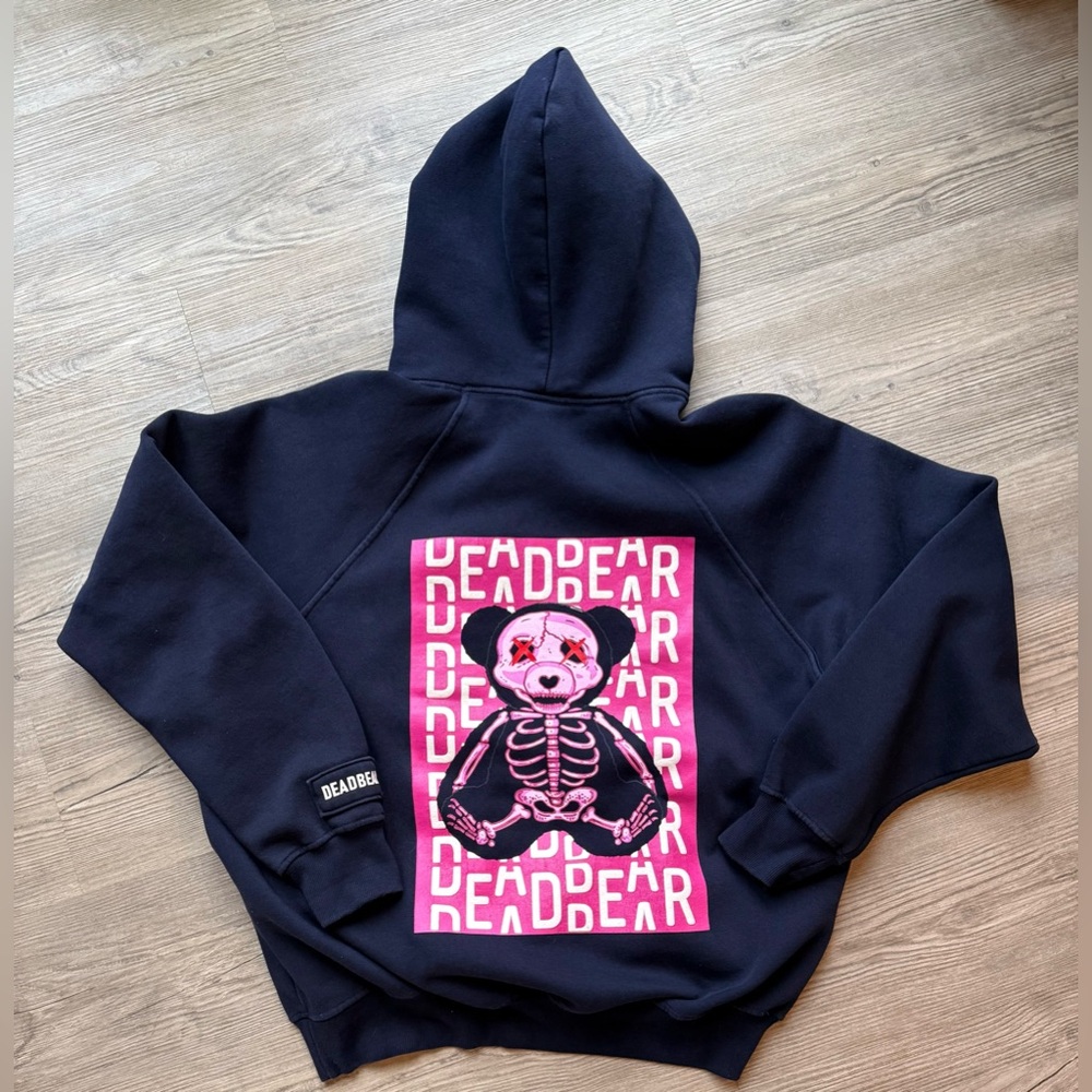 Deadbear 2022 Black Hoodie Pink Graphic Skeleton Bear Streetwear Size M